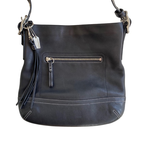 Coach Black Leather Shoulder Bag Crossbody Purse with Fringe Tassel - Picture 1 of 16